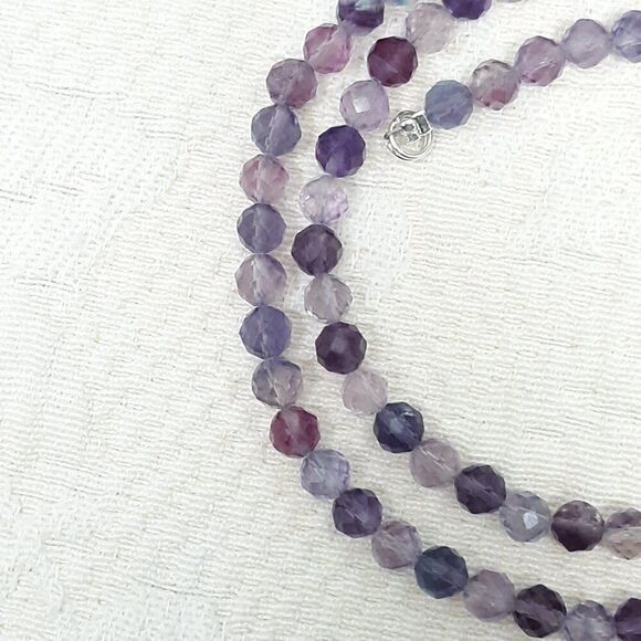 🆕️ 18" Colorful Purple Fluorite Beaded Crystal Stone Necklace blue pink gray - Picture 7 of 8